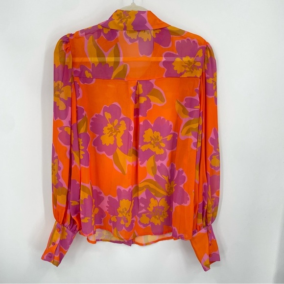 Rnwy orange pink floral blouse Sz 8 button front - Picture 4 of 10